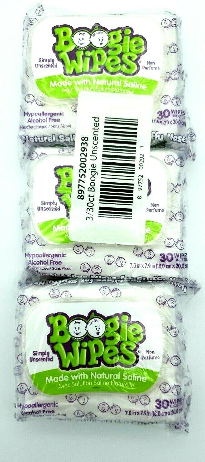 3pk Boogie Wipes Saline Nose Wipes Unscented  Hypoallergenic 30ct (90 Total)