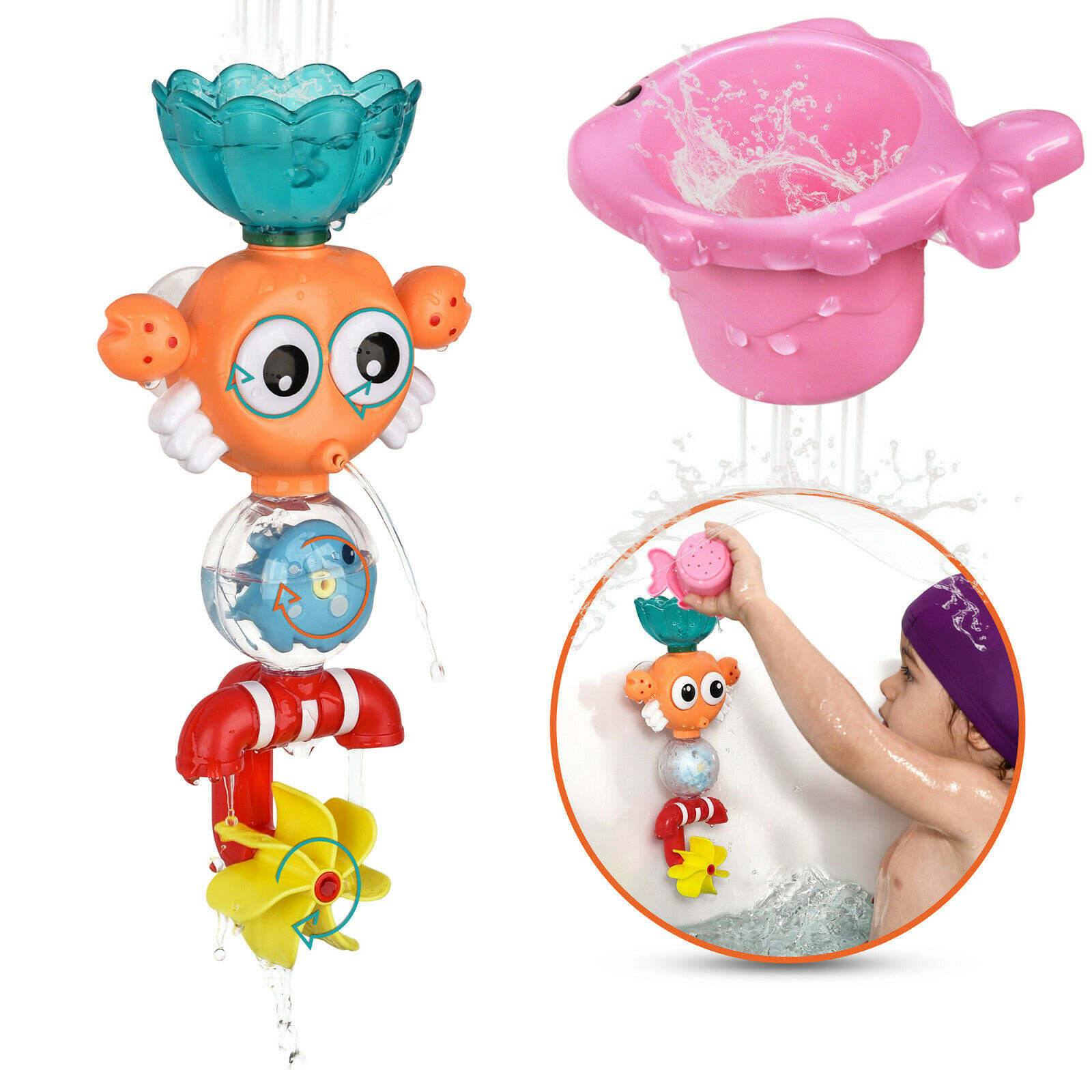 Bath Toy, Googly Eyes Water Spinner with Suction Cup, 18 M+ and Above
